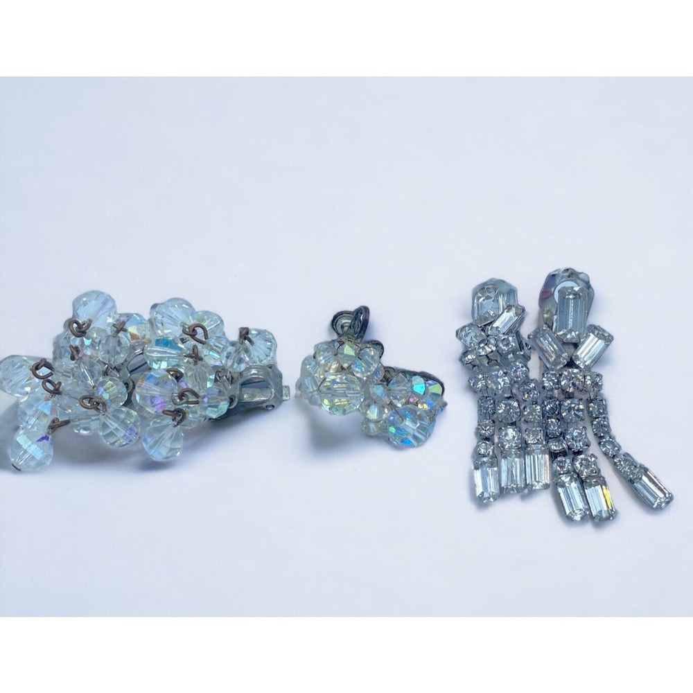 Lot of vintage clip earrings aurora borealis rhinestone midcentury